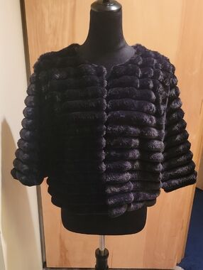 She + Sky Black Plush Faux Fur Cropped Jacket